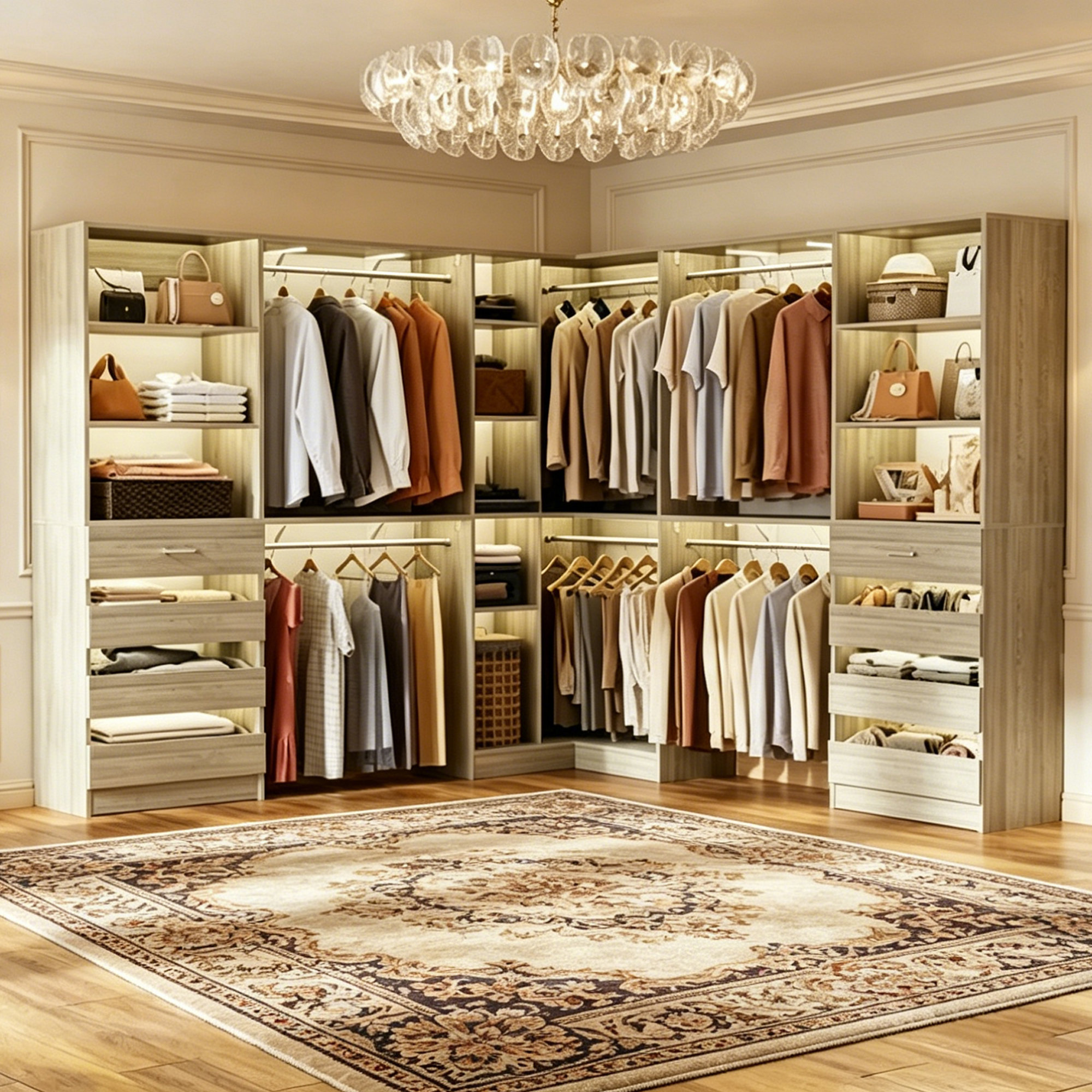 Latitude Run® 95-132Inches Closet System With Drawers And Corner